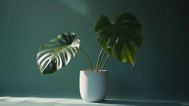 Monstera con vaso su sfondo bianco