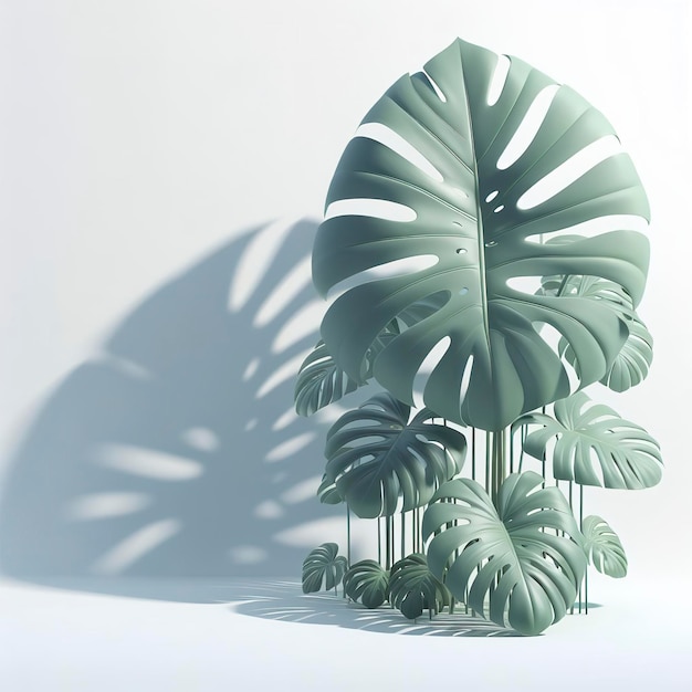 Monstera una grande zona umida tropicale su uno sfondo bianco ha un'ombra piuttosto morbida