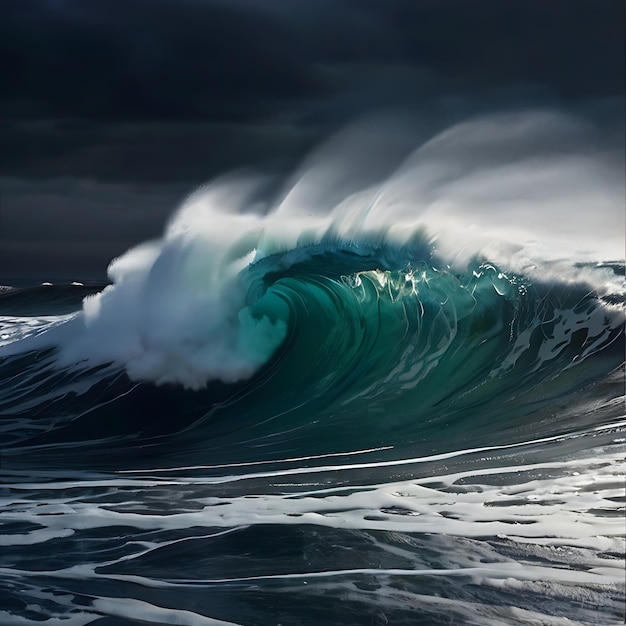 Montage di onde che colpiscono le zone costiere con una forza senza precedenti generata dall'AI