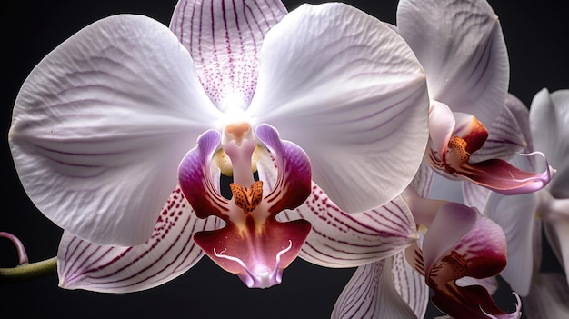 Montage fotografico da vicino di orchidee in fiore con gocce d'acqua