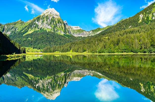 Montagna Brunnelistock al lago Obersee nelle Alpi Svizzere