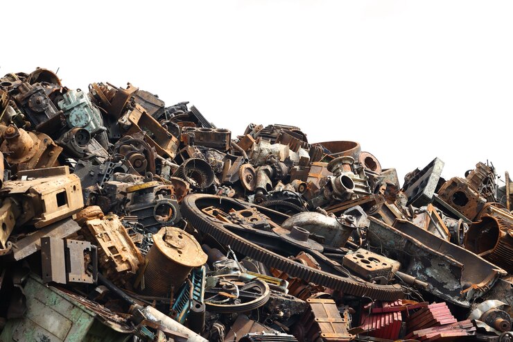 Montagna di rottami metallici pronti per il riciclaggio