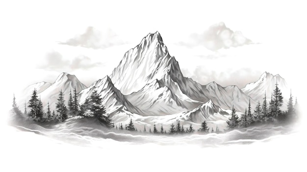 Montagna disegnata a mano in stile schizzo isolato su sfondo bianco Illustrazione vettoriale