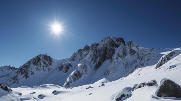 Montagna innevata con cielo blu