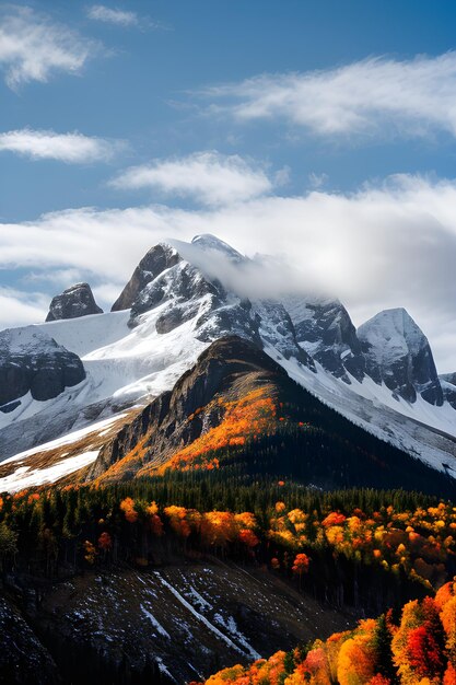 montagna innevata e bellissimo autunno