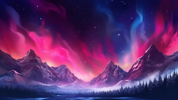 Montagne aggravanti con Aurora Borealis Fuchsia Sky Foundation con copyspace Risorsa creativa AI Generata