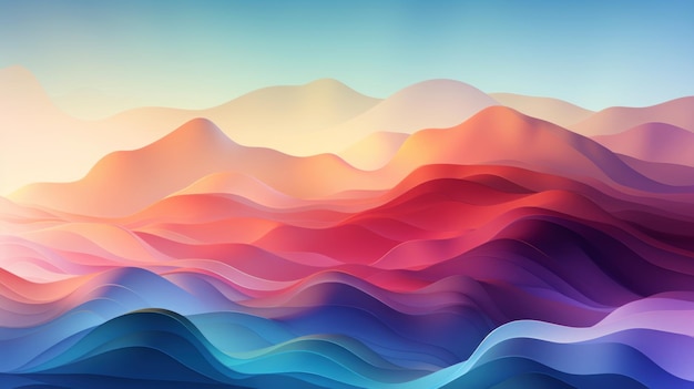 Montagne astratte costituite da lastre colore gradiente linee d'onda colorate sfondo carta da parati AI