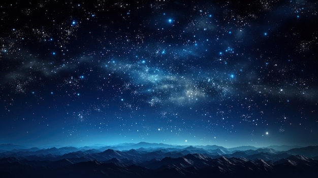 Montagne bellissimo cielo blu stellato generativo ai