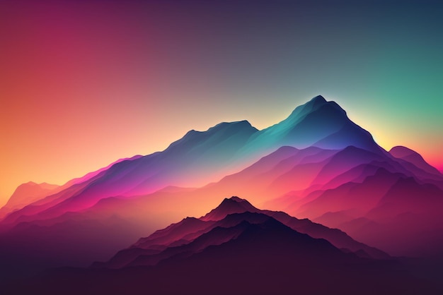 Montagne colorate sullo sfondo di un tramonto ai opere d'arte generate