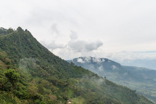 Montagne della Colombia dove puoi vedere la sagoma delle montagne più lontane e le nuvole verdi degli alberi sullo sfondo