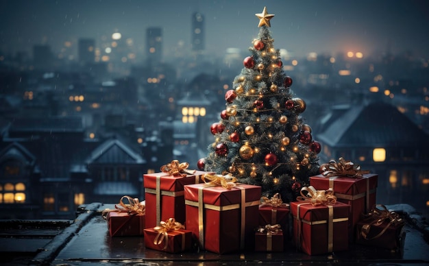 Montagne di regali di Natale accanto all'albero di Natale