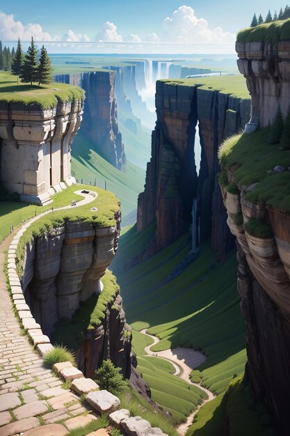 Montagne Scogliere Pilastri di pietra Sentiero in erba Natura Scenario Sfondo Fotografia di sfondo