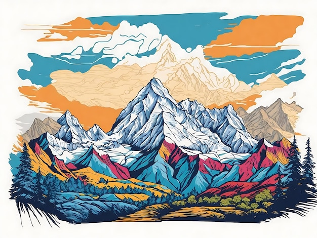 montagne sfondo realistico Tshirt design