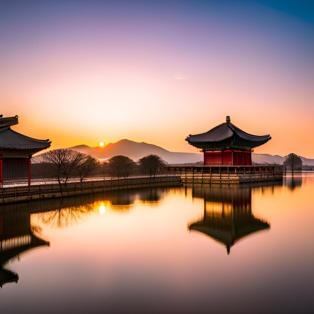 montagne tempio l'alba pagoda nebbia pini architettura tradizionale Asia tranquillità