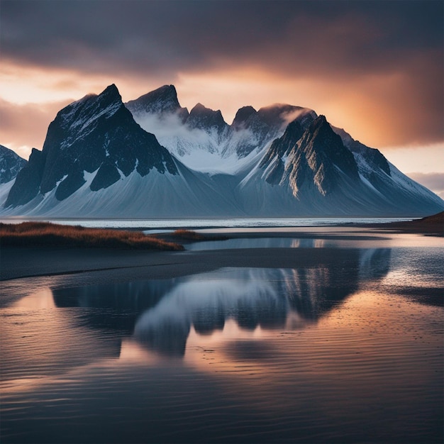 Montagne Vestrahorn al tramonto a Stokksnes, in Islanda