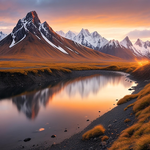 Montagne Vestrahorn al tramonto in stokksnes generate dall'intelligenza artificiale