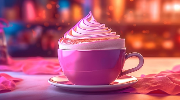 Montare la panna fotorealismo caffè rosa caffè rosa brillante caffè latte vibes bevanda rosa GENERATE AI