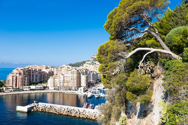 Montecarlo Monaco vista panoramica del porto di Fontvielle con cielo blu e mare