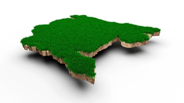 Montenegro Mappa suolo geologico sezione trasversale con erba verde e struttura del terreno roccioso 3d
