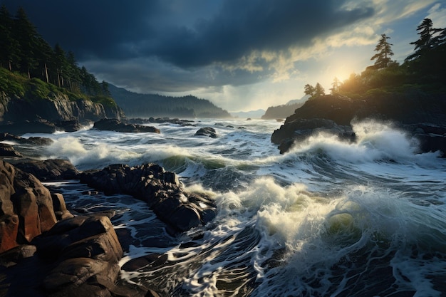 Moody seascape con onde turbolente Mare in tempesta