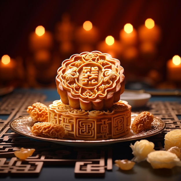 Mooncake cinese con le candele Sfondo