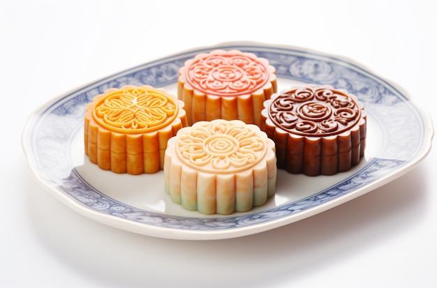 Mooncakes su un piatto su sfondo bianco