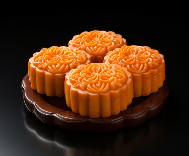 Mooncakes su un piatto su sfondo nero