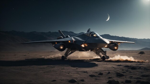 Moonlight Infiltration Stealth Fighter Jet Drones senza soluzione di continuità in terreni lunari per una copertura precisa