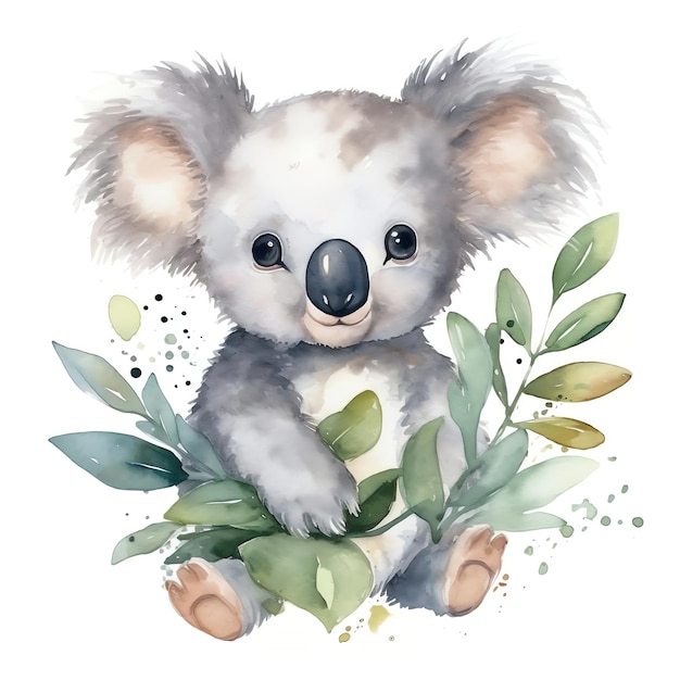 Morbido acquerello Koala carino che dorme sul ramo Illustrazione pacifica di Koala in stile acquerello o