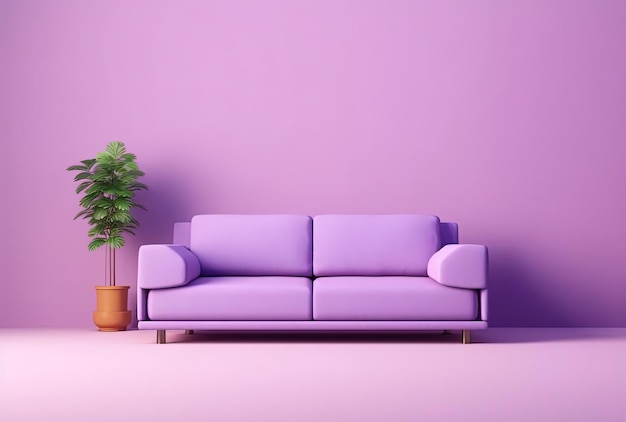 Morbido divano viola su sfondo viola