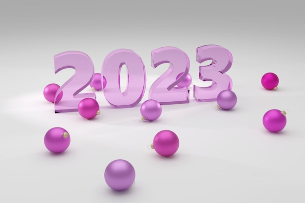 Morbido vetro viola in stile Natale segno d'atmosfera 2023 Modern Minimal New Year Concept 3D render Illustration