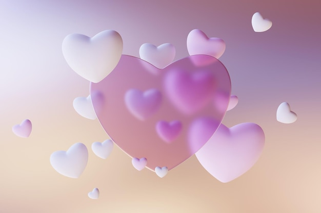 Morfismo di vetro a forma di cuore rendering 3d