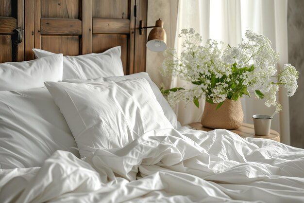 Morning Calm Rustic Bedroom con Sunlit White Comfort e Blooming Bouquet