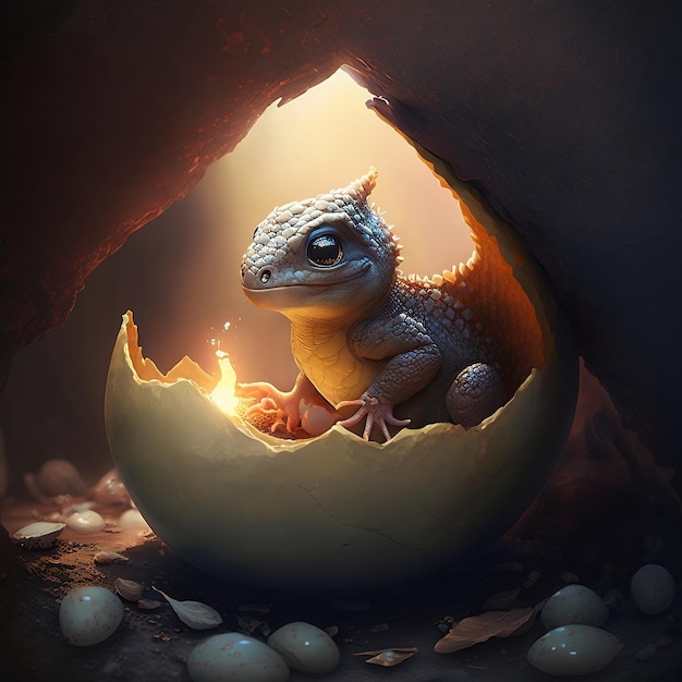 Morning Discovery Baby Dragon si schiude da Egg Generative AI