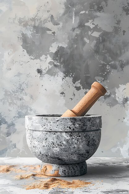 Mortar Charoset e Pestle con consistenza di pietra di granito Col Illustrazione Decorazione di sfondo di tendenza