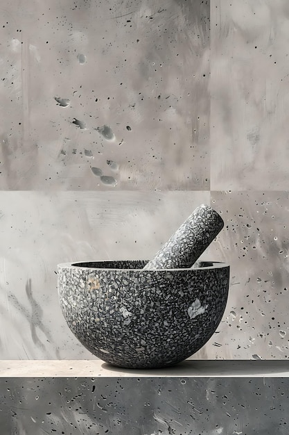 Mortar Charoset e Pestle con consistenza di pietra di granito Col Illustrazione Decorazione di sfondo di tendenza