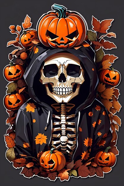 Morte carino halloween felpa caduta cranio scheletro zucca spettrale divertente vettore adesivi t-shirt