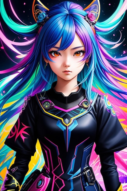 Mosaico cromatico una creazione colorata di una ragazza di anime