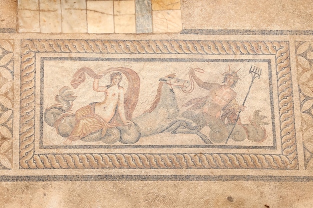 Mosaico di Nereide e Tritone nelle case a schiera dell'antica città di Efeso Smirne in Turchia