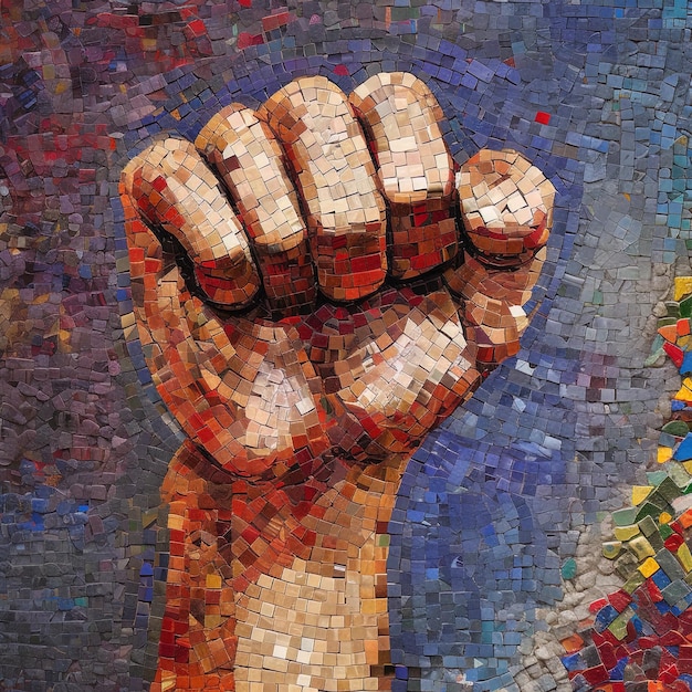 Mosaico di pugno chiuso pugno di protesta creato con IA generativa