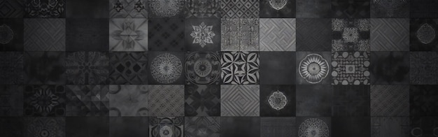 Mosaico patchwork shabby vintage con motivo vecchio nero antracite