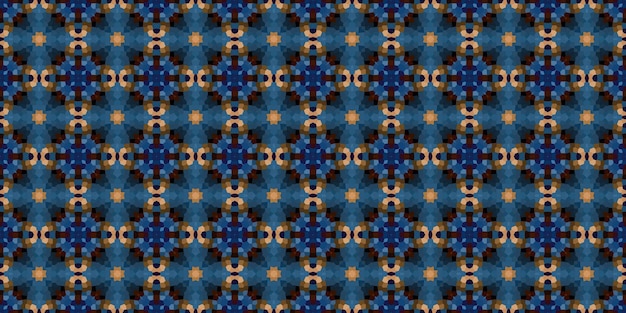 Mosaico quadrato motivo senza giunture Motivo caleidoscopio oro e blu trama orizzontale