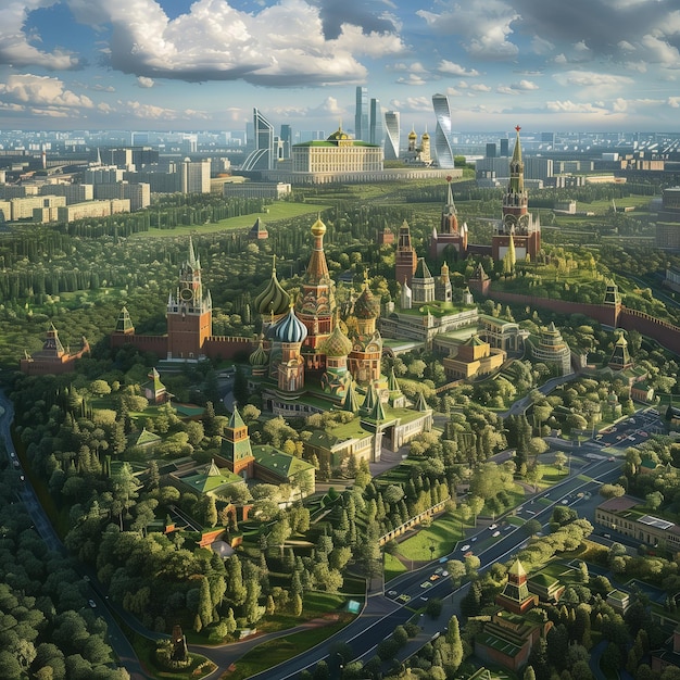Mosca annegata in lussureggianti foreste verdi che trasmettono l'armonia tra la vita urbana e la natura