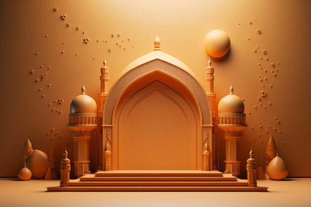 Moschea 3d con sfondo arancione