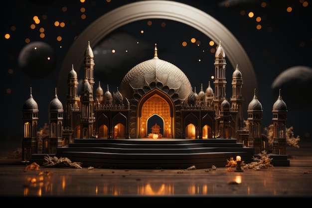 Moschea 3d con sfondo nero
