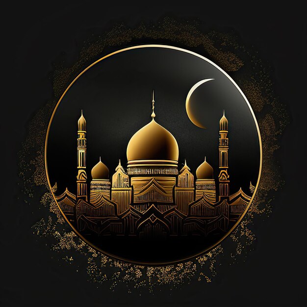 moschea a sfondo nero dorato cerchio