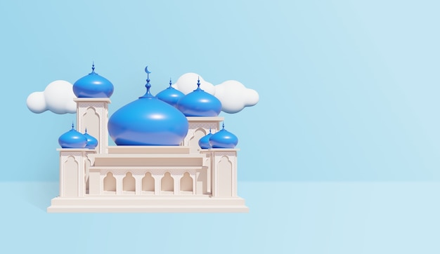 Moschea con cupola blu e nuvole bianche