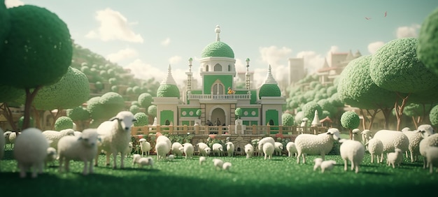 Moschea delle pecore eid mubarak Bandiera di Eid al Adha