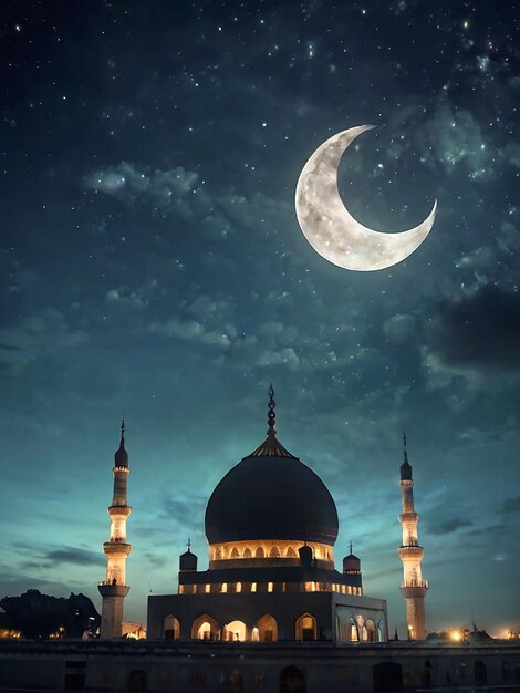 moschea di fronte alla notte cielo nuvoloso e stellato Ramadan il mese sacro dei musulmani