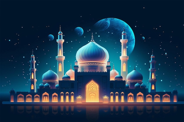 moschea di notte banner in stile islamico per l'esposizione del prodotto